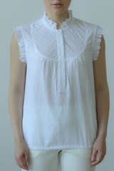 Блуза з планкою без рукавів (воріт рюш), білий