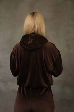 Худі вкорочене, на блискавці, спорт-велюр, шоколадний