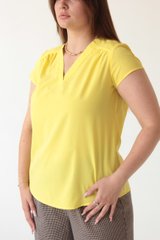 Блуза із збіркою по поличці, короткий рукав, креп, жовтий